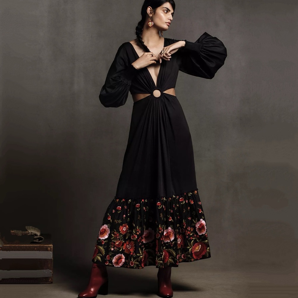 NWT Anthropologie Geisha Designs Karolina Embroidered Maxi Dress